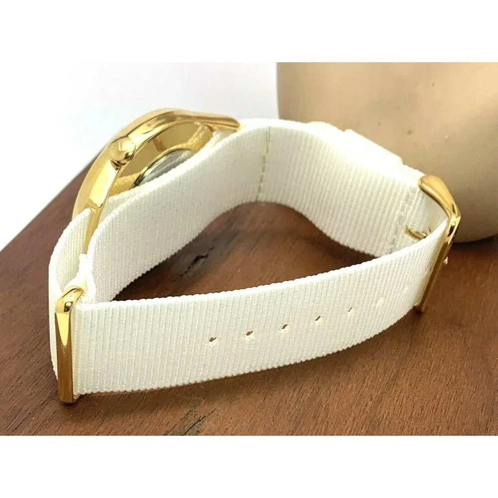 1: Face Women's Watch Gold Tone Case 39.5mm White Nylon Strap Quartz Meet :M